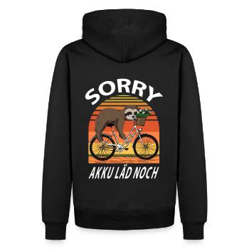 Fahrrad Faultier - Sorry Akku läd noch - Männer Premium Bio Hoodie - Schwarz - Hinten - Nico (187cm)