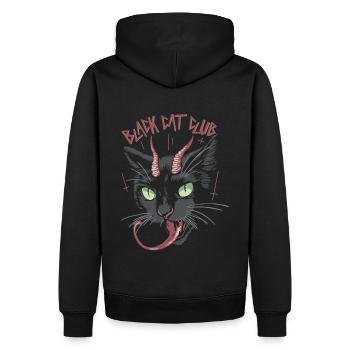 Black Cat Club - Schwarze Katze - Männer Premium Bio Hoodie - Schwarz - Hinten - Nico (187cm)