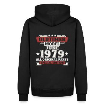 OIdtimer Juin 1979 Millésime 1979 Anniversaire 1979 - Sweat à capuche Premium bio Homme - noir - Dos - Nico (187cm)