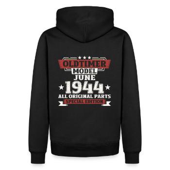 Oldtimer Juni 1944 Jahrgang 1944 Geburtstag 1944 - Männer Premium Bio Hoodie - Schwarz - Hinten - Nico (187cm)