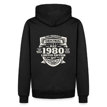 Original mai 1980 ' s Vintage 1980's Anniversaire des années 1980 - Sweat à capuche Premium bio Homme - noir - Dos - Nico (187cm)
