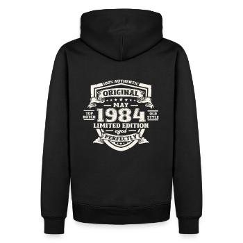 Légende Mai 1984 Millésime 1984 Anniversaire 1984 - Sweat à capuche Premium bio Homme - noir - Dos - Nico (187cm)