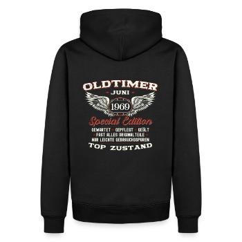 Oldtimer Juni 1969 Jahrgang 1969 55. Geburtstag 69 - Männer Premium Bio Hoodie - Schwarz - Hinten - Nico (187cm)