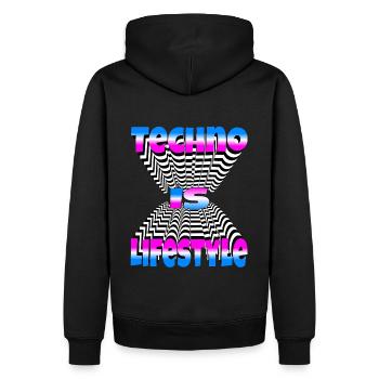 La techno est Lifestyle, Musique, DJ, Fête, Rave, EDM - Sweat à capuche Premium bio Homme - noir - Dos - Nico (187cm)