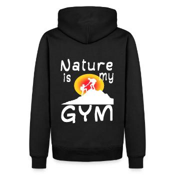 Fitnessstudio Fitness Outdoor Sport Natur wandern - Männer Premium Bio Hoodie - Schwarz - Hinten - Nico (187cm)