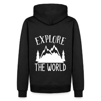 Explore the World Natur Outdoor Wandern Camping - Männer Premium Bio Hoodie - Schwarz - Hinten - Nico (187cm)