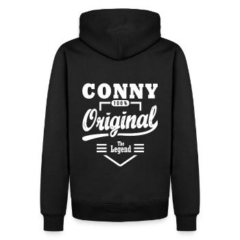 Cadeau Conny original personnalisé prénom conny - Sweat à capuche Premium bio Homme - noir - Dos - Nico (187cm)