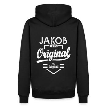 Cadeau Jakob original personnalisé prénom jakob - Sweat à capuche Premium bio Homme - noir - Dos - Nico (187cm)