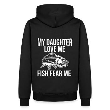 Meine Tochter liebt mich, Fische fürchten mich - Männer Premium Bio Hoodie - Schwarz - Hinten - Nico (187cm)