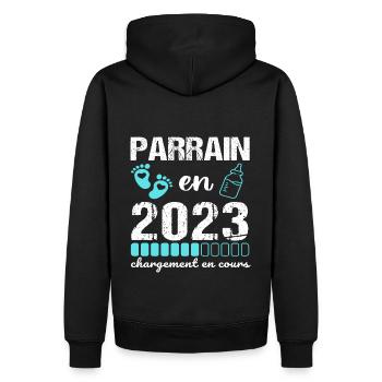 Parrain en 2023 annonce naissance bébé cadeau - Sweat à capuche Premium bio Homme - noir - Dos - Nico (187cm)