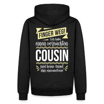 Finger weg! Ich habe einen verrückten Cousin... - Männer Premium Bio Hoodie - Schwarz - Hinten - Nico (187cm)