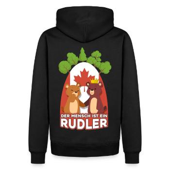 Der Mensch ist ein Rudler -Canada Survival Spaß - Männer Premium Bio Hoodie - Schwarz - Hinten - Nico (187cm)