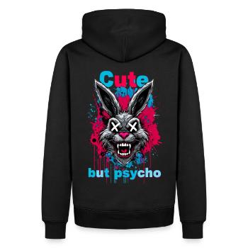 Lapin mignon mais psychopathe - Sweat à capuche Premium bio Homme - noir - Dos - Nico (187cm)