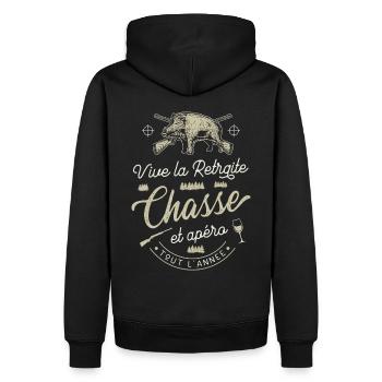 Vive La Retraite Chasse Apéro Chasseur Retraité - Sweat à capuche Premium bio Homme - noir - Dos - Nico (187cm)
