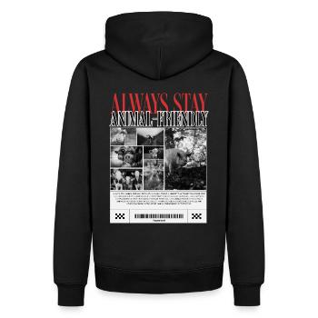 Always stay animal friendly - Männer Premium Bio Hoodie - Schwarz - Hinten - Nico (187cm)