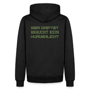 Wer driftet braucht kein Kurvenlicht - Auto Motiv - Männer Premium Bio Hoodie - Schwarz - Hinten - Nico (187cm)