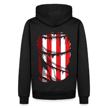 Rot-weiße Streifen für Fußballfans - Männer Premium Bio Hoodie - Schwarz - Hinten - Nico (187cm)