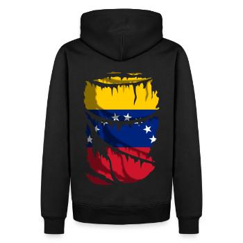 Drapeau du Venezuela, effet tissu déchiré, cassé - Sweat à capuche Premium bio Homme - noir - Dos - Nico (187cm)