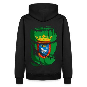 Flagge von Pamplona, zerbrochener oder zerrissener Stoffeffekt - Männer Premium Bio Hoodie - Schwarz - Hinten - Nico (187cm)