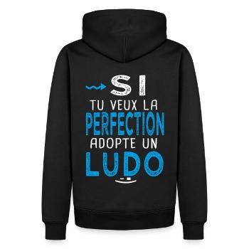 perfection adopte un Ludo Cadeau Ludovic - Sweat à capuche Premium bio Homme - noir - Dos - Nico (187cm)