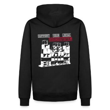 SUPPORT YOUR LOCAL SOUNDSYSTEM FREE PARTY 2 Farben - Men’s Premium Organic Hoodie - black - Back - Nico (187cm)