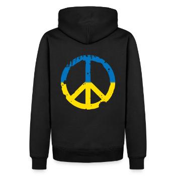 PEACE UKRAINE - STOP WAR - FREE - Männer Premium Bio Hoodie - Schwarz - Hinten - Nico (187cm)