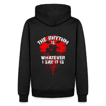 Drumset Silhouette mit Spiegelung lustiger Spruch - Männer Premium Bio Hoodie - Schwarz - Hinten - Nico (187cm)