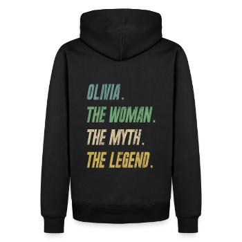 Olivia The Woman The Myth The Legend - Männer Premium Bio Hoodie - Schwarz - Hinten - Nico (187cm)