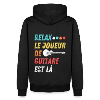 Guitariste le joueur de guitare est là cadeau - Sweat à capuche Premium bio Homme - noir - Dos - Nico (187cm)