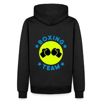 Boxing team (Boxhandschuhe, Kreis, Sterne) - Männer Premium Bio Hoodie - Schwarz - Hinten - Nico (187cm)