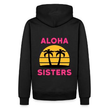 Aloha sisters (Palmen, Insel, Sonne mit Linien) - Männer Premium Bio Hoodie - Schwarz - Hinten - Nico (187cm)