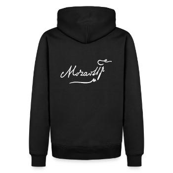 Mozart signature white - Men’s Premium Organic Hoodie - black - Back - Nico (187cm)