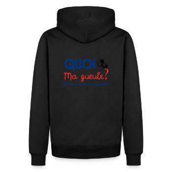 Quoi ma gueule ? Cadeau Johnny guitare humour - Sweat à capuche Premium bio Homme - noir - Dos - Nico (187cm)