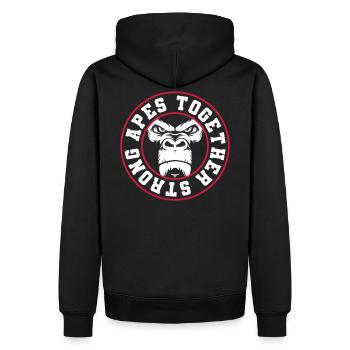 APES TOGETHER STRONG - Männer Premium Bio Hoodie - Schwarz - Hinten - Nico (187cm)