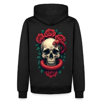 Skull Roses and Snake - Men’s Premium Organic Hoodie - black - Back - Nico (187cm)