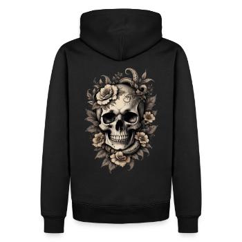 Vintage Sepia Totenkopf Schädel Original Blumen - Männer Premium Bio Hoodie - Schwarz - Hinten - Nico (187cm)