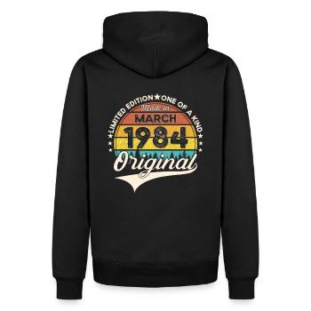 39th birthday Mann Original March Born 1984 - Men’s Premium Organic Hoodie - black - Back - Nico (187cm)