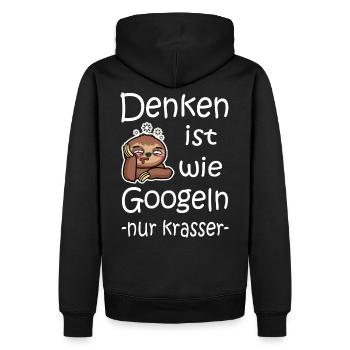 Denken Ist Wie Googeln Faul Faultier - Männer Premium Bio Hoodie - Schwarz - Hinten - Nico (187cm)