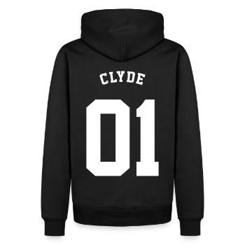CLYDE - Männer Premium Bio Hoodie - Schwarz - Hinten - Nico (187cm)