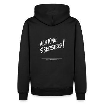 Badisch - Achtung, s'bressierd! - Männer Premium Bio Hoodie - Schwarz - Hinten - Nico (187cm)