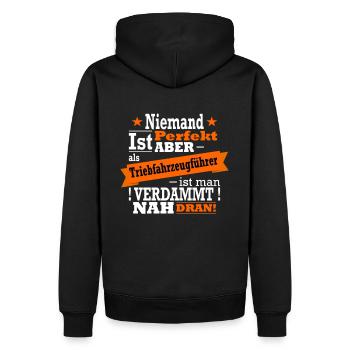 Triebfahrzeugführer, Eisenbahn und Zug Fan - Männer Premium Bio Hoodie - Schwarz - Hinten - Nico (187cm)
