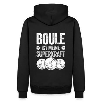 Boule ist meine Superkraft! Bouler Boulespieler - Männer Premium Bio Hoodie - Schwarz - Hinten - Nico (187cm)