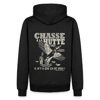 chasse à la hutte cadeau humour cool chasseur - Sweat à capuche Premium bio Homme - noir - Dos - Nico (187cm)