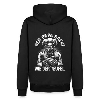 Papa backt wie der Teufel - lustiges Backmotiv - Männer Premium Bio Hoodie - Schwarz - Hinten - Nico (187cm)