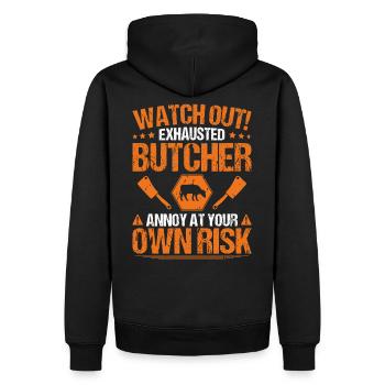 Metzger Metzgerei Fleischer Fleischerei Butcher - Männer Premium Bio Hoodie - Schwarz - Hinten - Nico (187cm)
