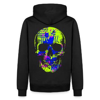Krasser Bunter Skull - Männer Premium Bio Hoodie - Schwarz - Hinten - Nico (187cm)