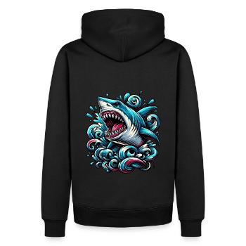 Shark Powerful Waves Tattoo Artwork - Men’s Premium Organic Hoodie - black - Back - Nico (187cm)