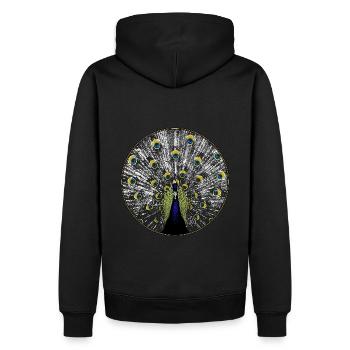 Pfau in Holzschnitt-Optik - Männer Premium Bio Hoodie - Schwarz - Hinten - Nico (187cm)