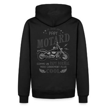 papy motard cadeau humour grand père moto motard - Sweat à capuche Premium bio Homme - noir - Dos - Nico (187cm)