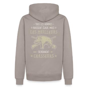 Meilleur Chasseur Humour Chasse Sanglier - Sweat à capuche Premium bio Homme - taupe - Dos - Nico (187cm)